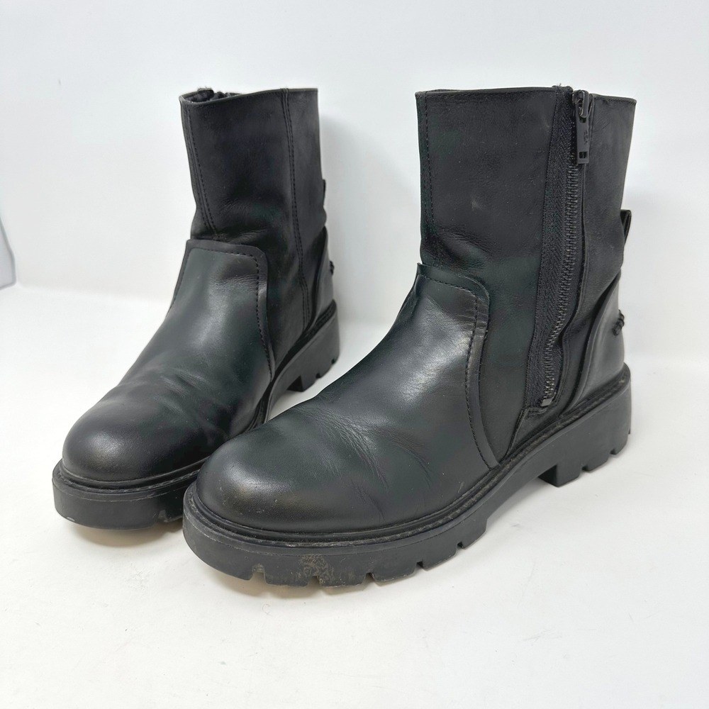Ugg Polk Mixed Leather‎ Moto Boots Black 8